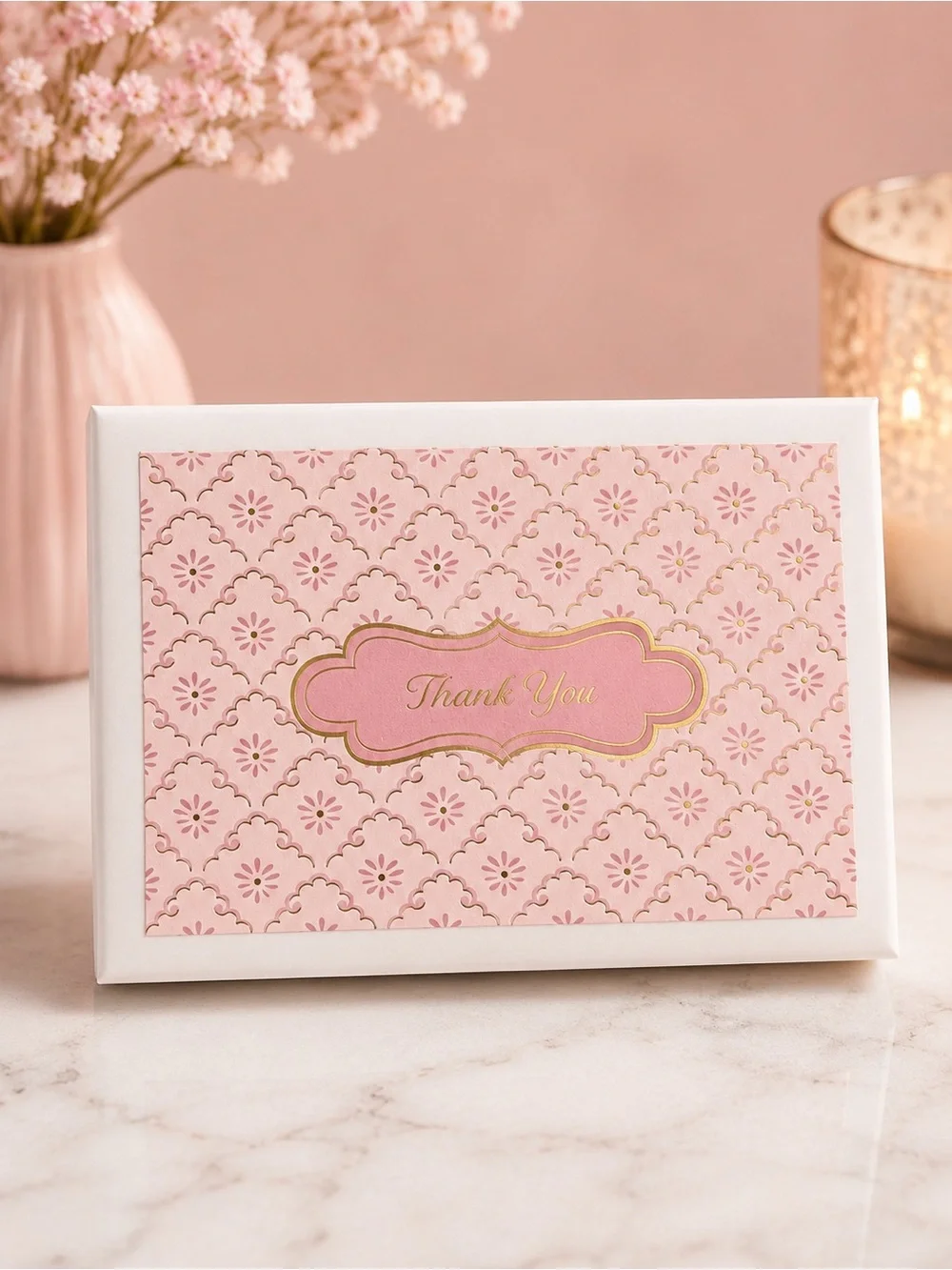 Laura Ashley Pink and Gold Thank You Cards (set of 12) in Decorative Box